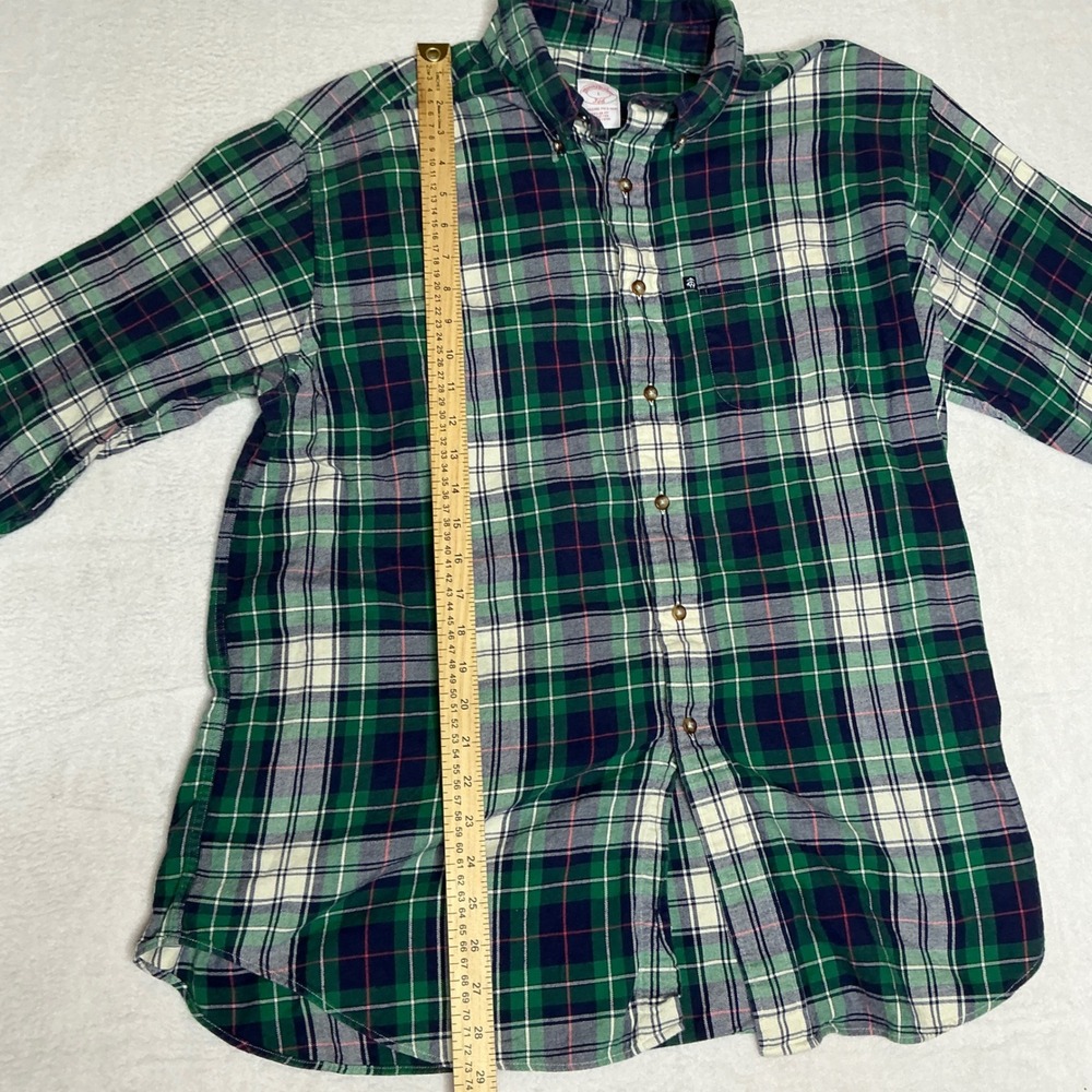 Brooks Brothers Plaid Button Down Shirt Men's Sz L Green Navy Regular Fit Cotton - Picture 5 of 7